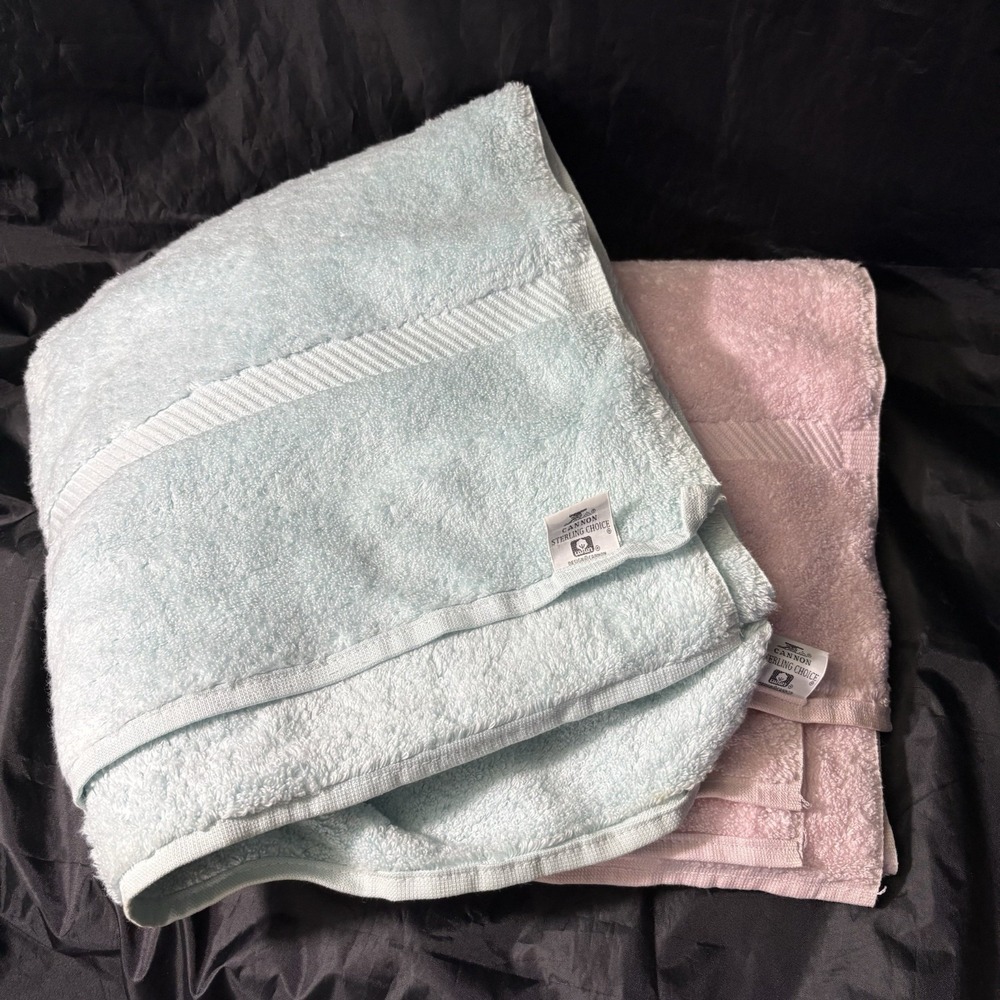 Vintage Cannon Sterling Choice Pink Blue Towel— Set Of 2